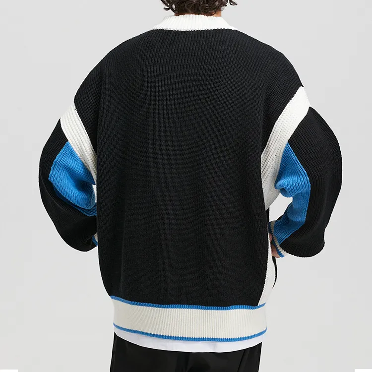 custom-varsity-color-block-knit-zip-up-jacket-black-back