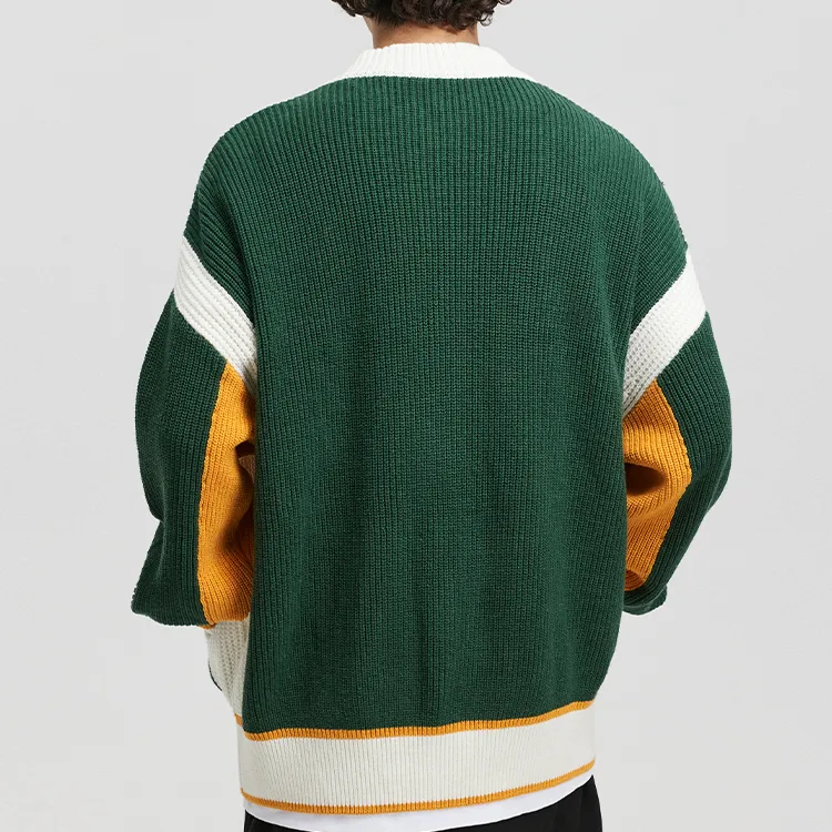 custom-varsity-color-block-knit-zip-up-jacket-green-back