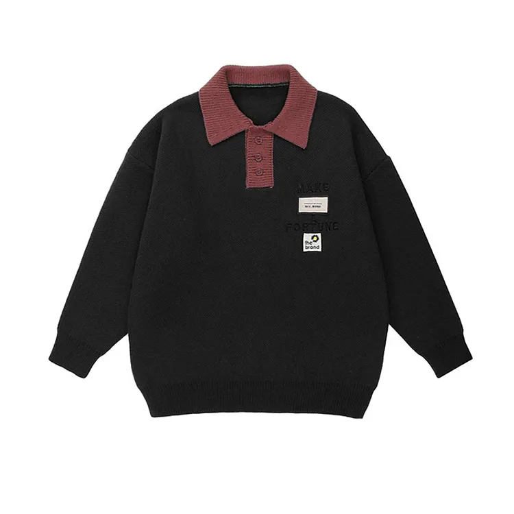 custom-varsity-contrast-polo-knit-sweater-black