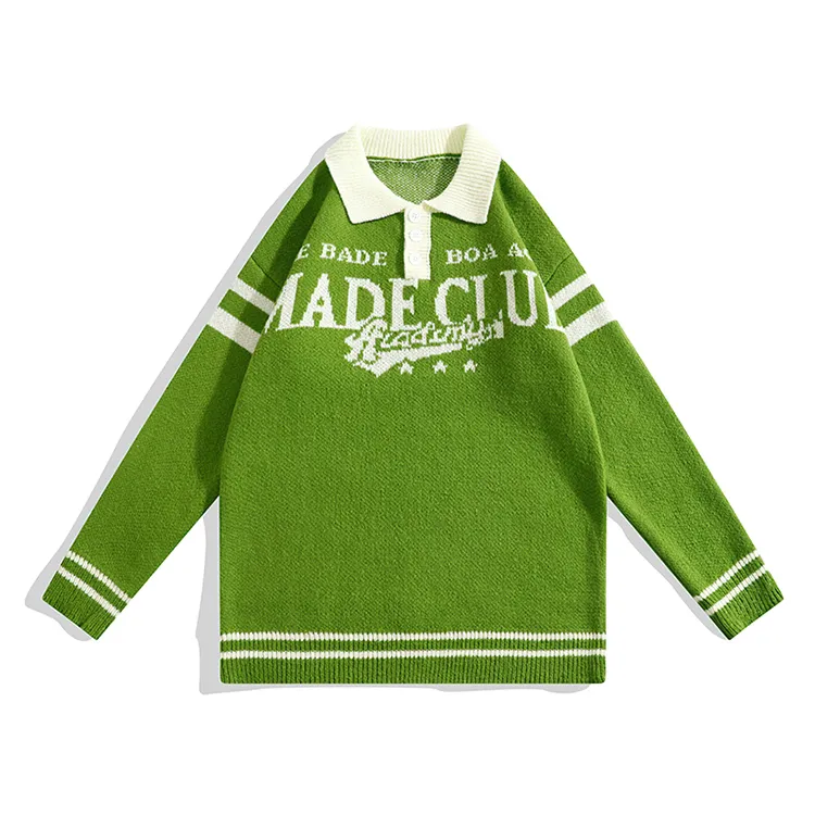 custom-collegiate-graphic-polo-knit-sweater-green