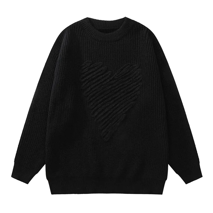 custom-heart-textured-knit-sweater-black