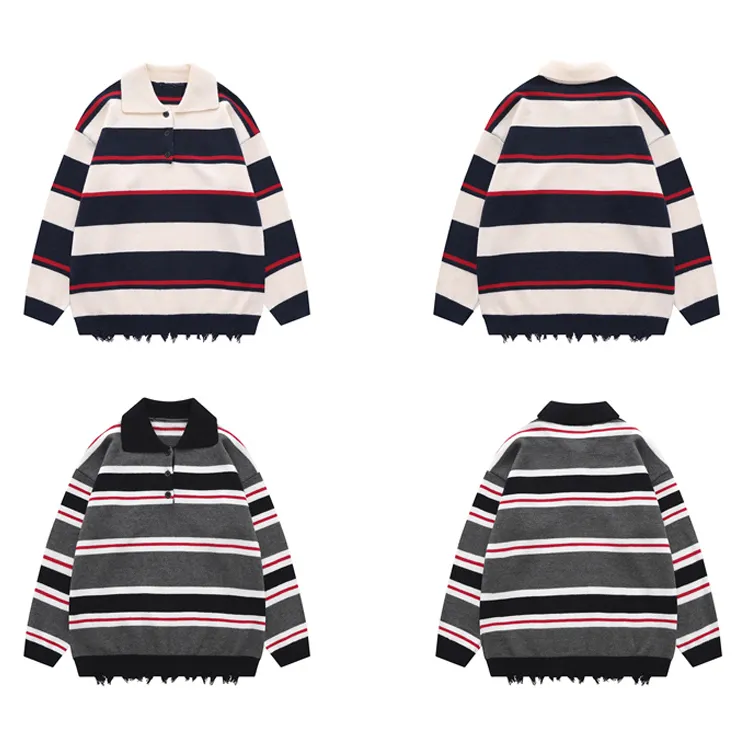 custom-striped-polo-knit-sweater-oversized-grunge-pullover-flat-display
