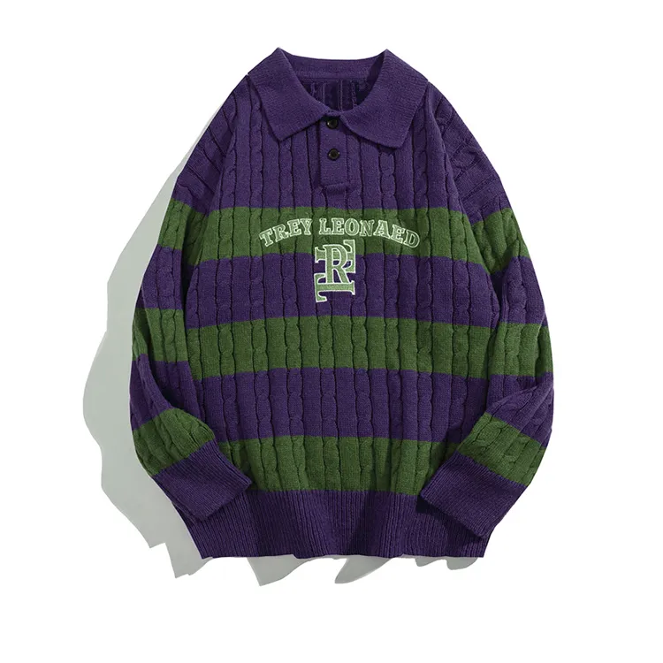 custom-varsity-cable-knit-polo-pullover-purple