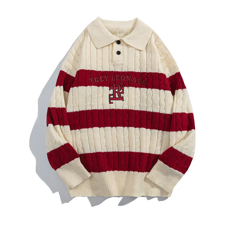custom-varsity-cable-knit-polo-pullover-red