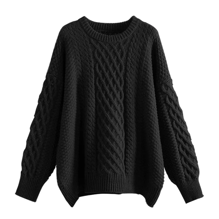 custom-cable-knit-texture-pullover-sweater-black