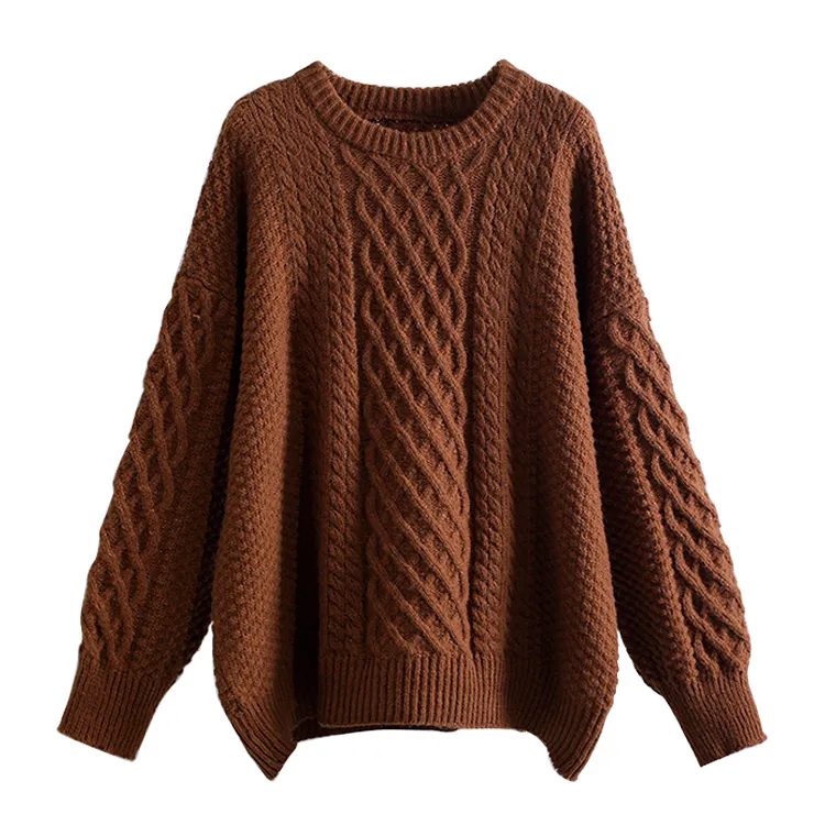 custom-cable-knit-texture-pullover-sweater-brown