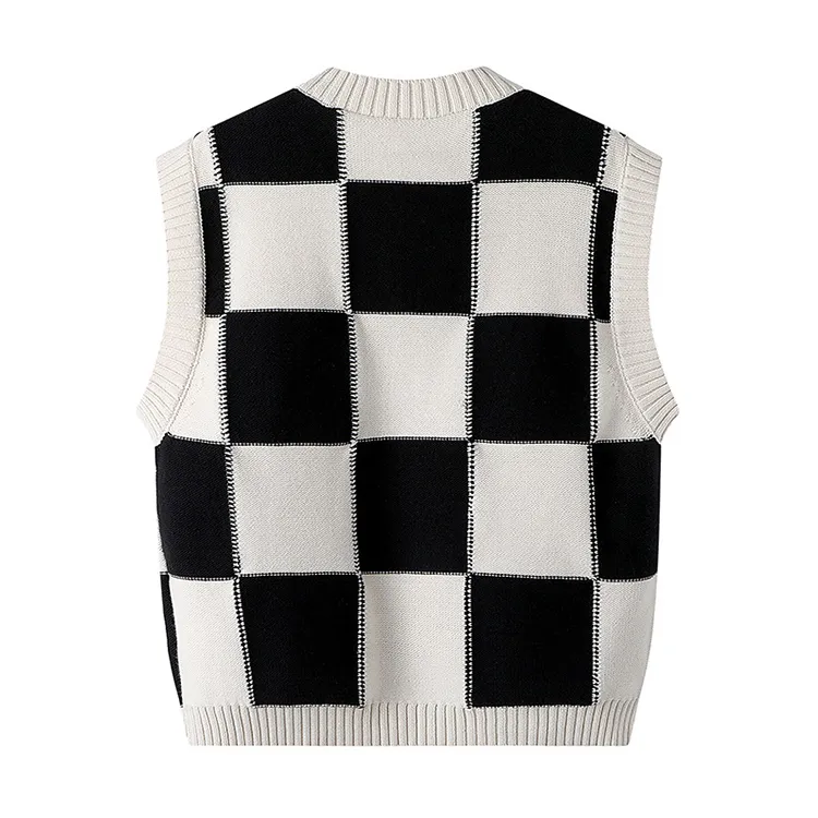 custom-checkerboard-floral-knit-vest-back