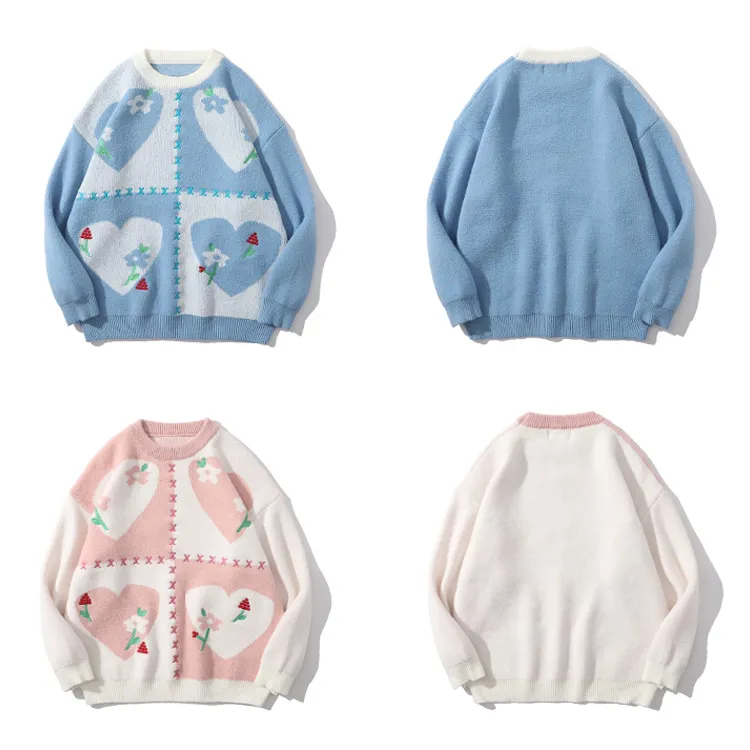 custom-cottagecore-floral-heart-knit-sweater-flat-display