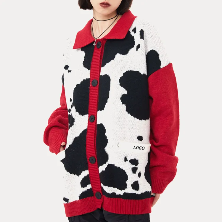 custom-oversized-cow-print-cardigan-model-showcase