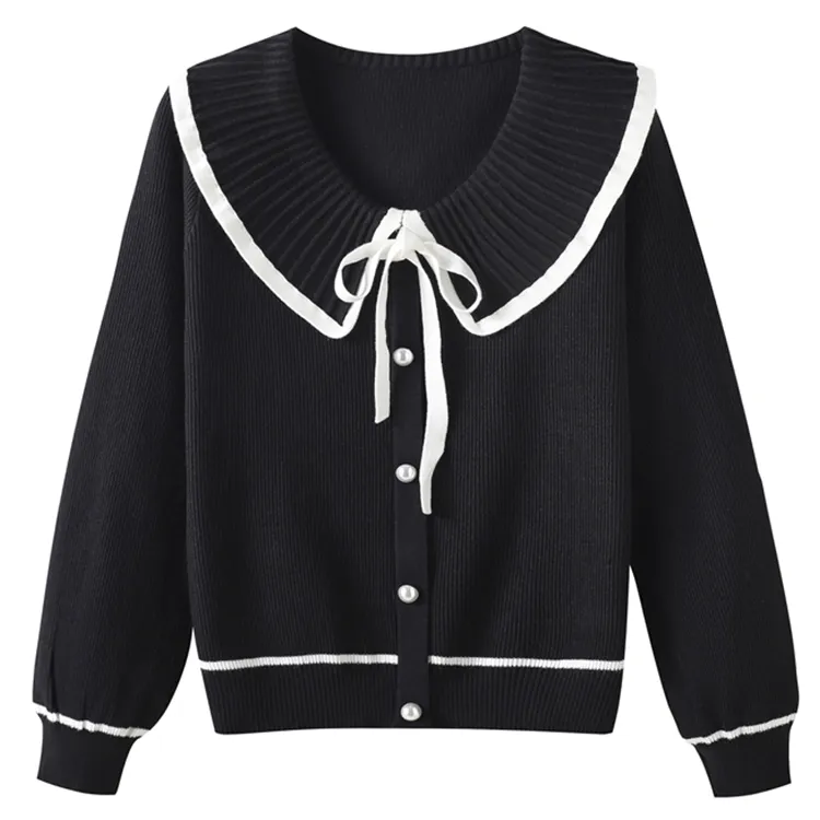 custom-pleated-peter-pan-collar-cardigan-sweater-black