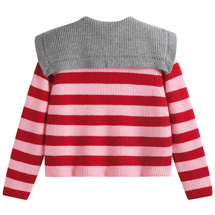 custom sailor collar striped double breasted cardigan back