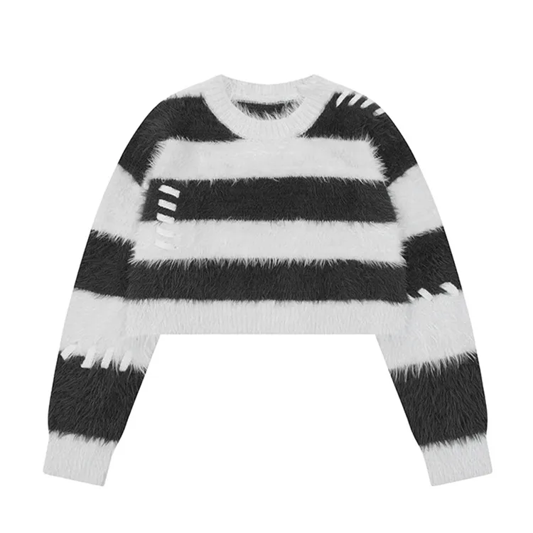 custom-striped-fuzzy-cropped-pullover-sweater-grey