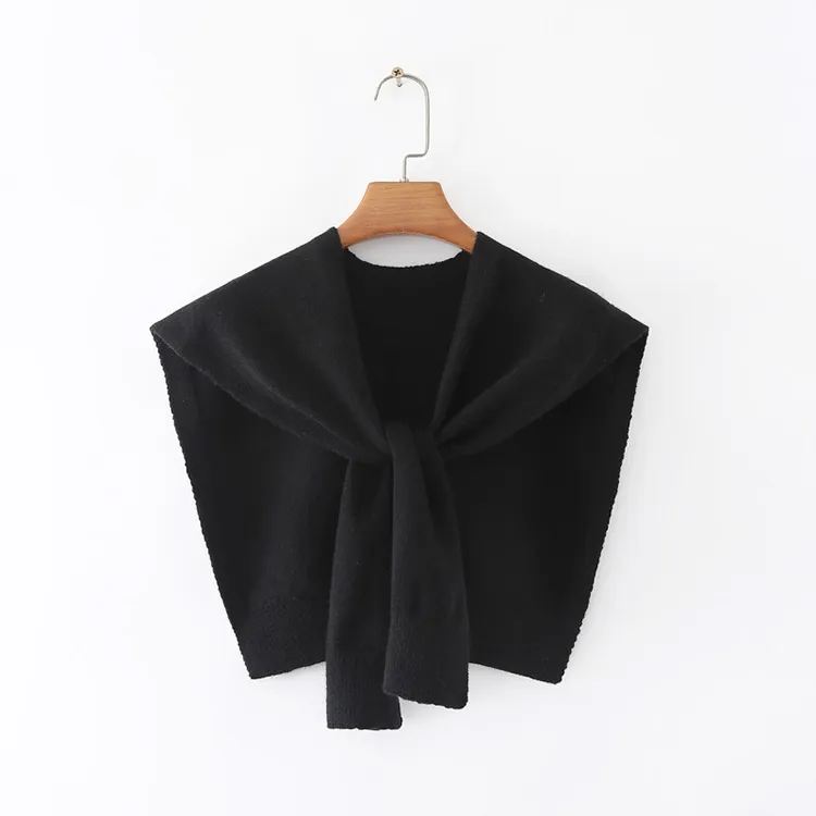 custom-minimalist-knit-poncho-scarf-wrap-black