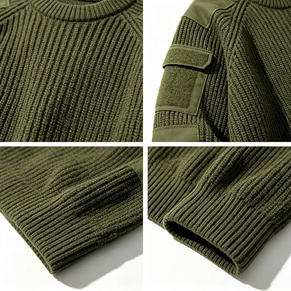 tactical commando military ribbed knit pullover knitting details