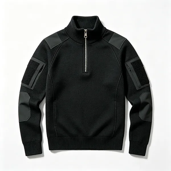 tactical half-zip commando sweater with utility pockets black
