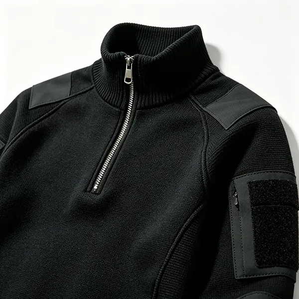 tactical half-zip commando sweater with utility pockets knitting details