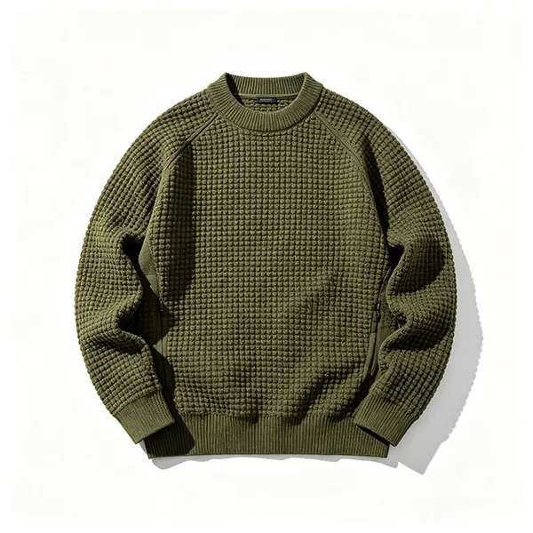tactical waffle knit commando sweater side zip pullover green