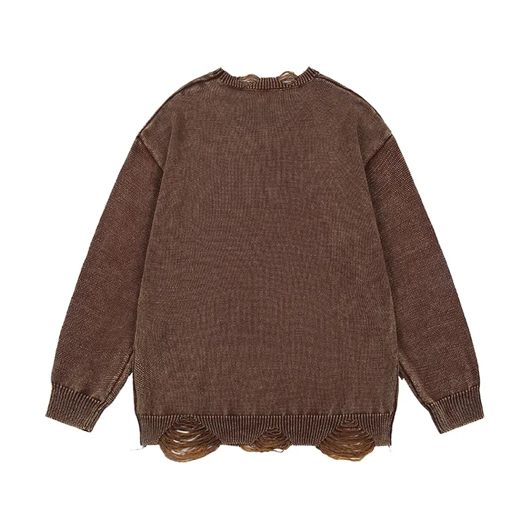 mens oversized ripped jacquard knit pullover sweater back
