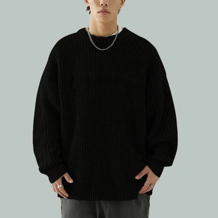 mens heavy gauge ribbed embroidery sweater black