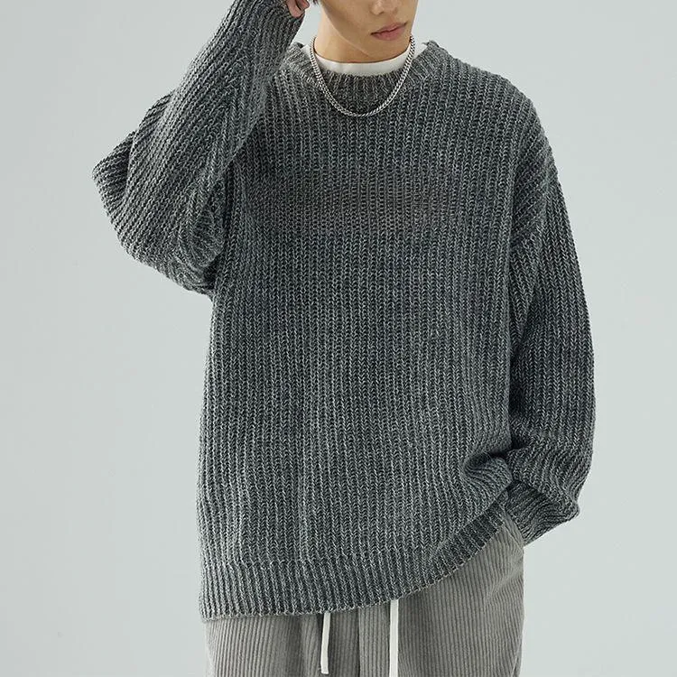 mens heavy gauge ribbed embroidery sweater grey showcase