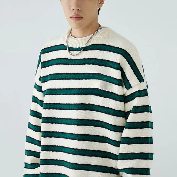 mens oversized striped embroidery sweater showcase