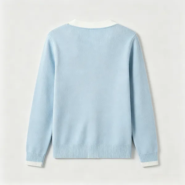knitted v neck medical scrub cardigan with ribbed cuffs back