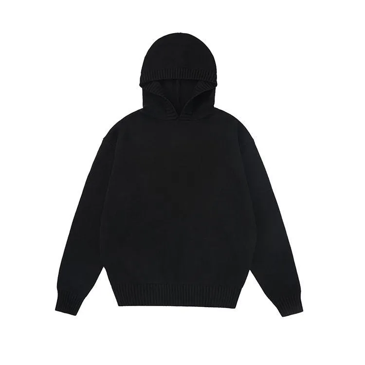 mens heavyweight 3d chenille letter knit hoodie black