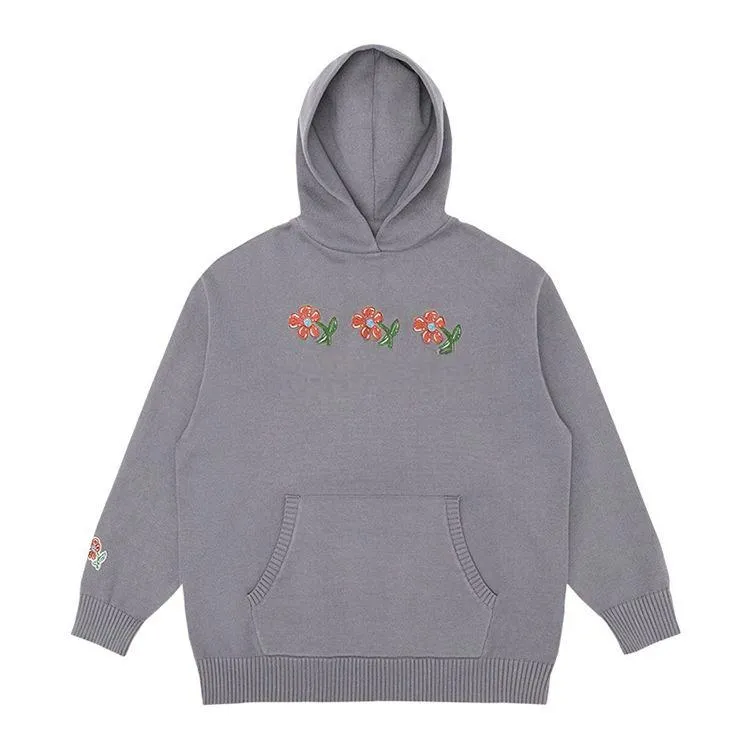 mens heavyweight cotton knitted hoodie grey