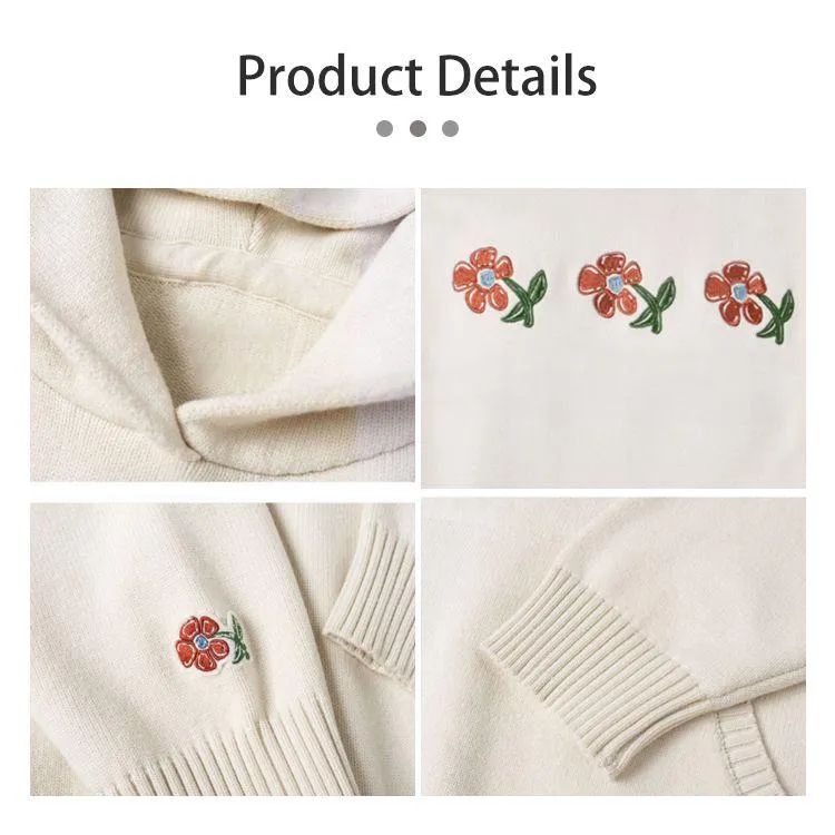 mens heavyweight cotton knitted hoodie knitting details
