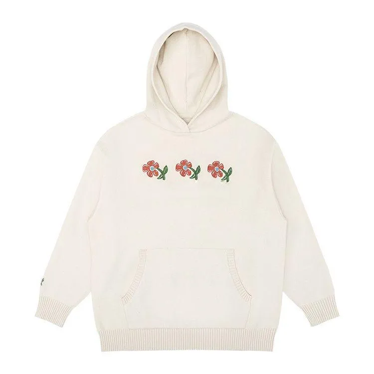 mens heavyweight cotton knitted hoodie white