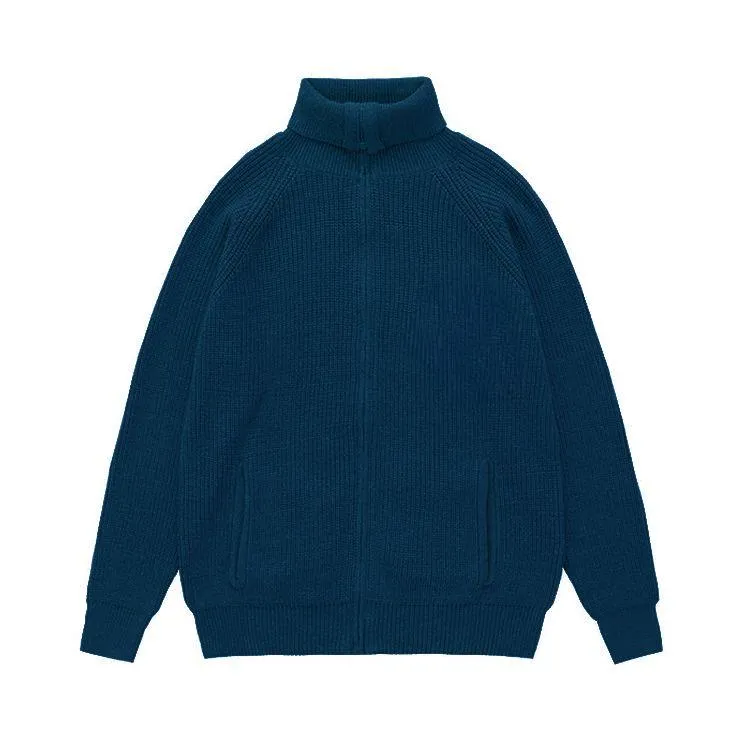 mens ribbed knit full zip jacket blue