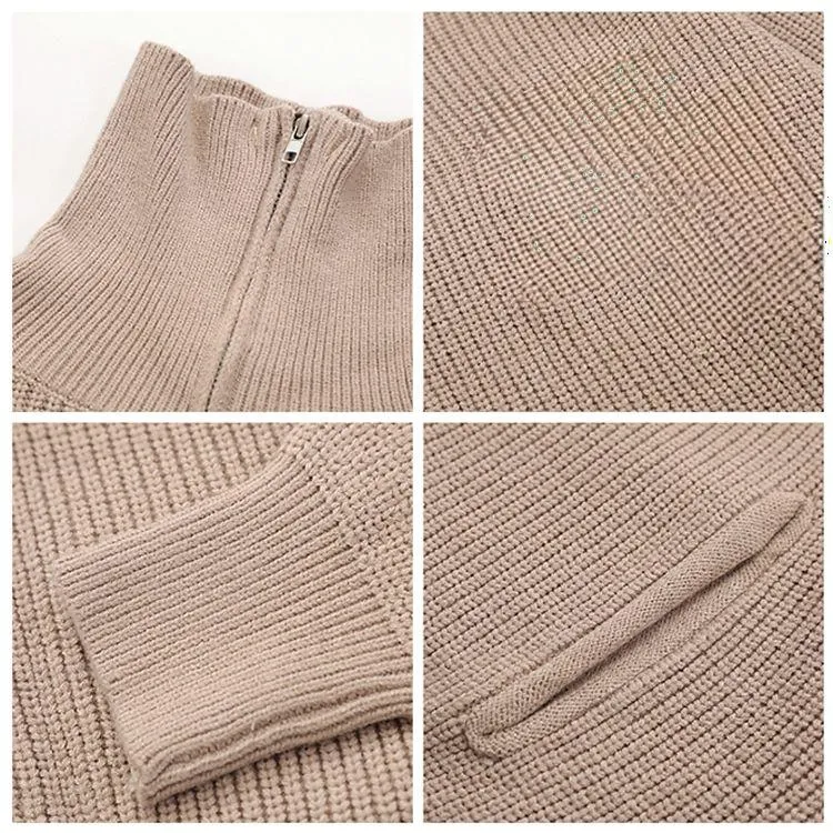 mens ribbed knit full zip jacket knitting details