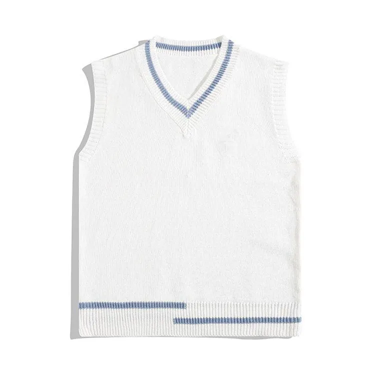 minimalist color block v neck knit vest white