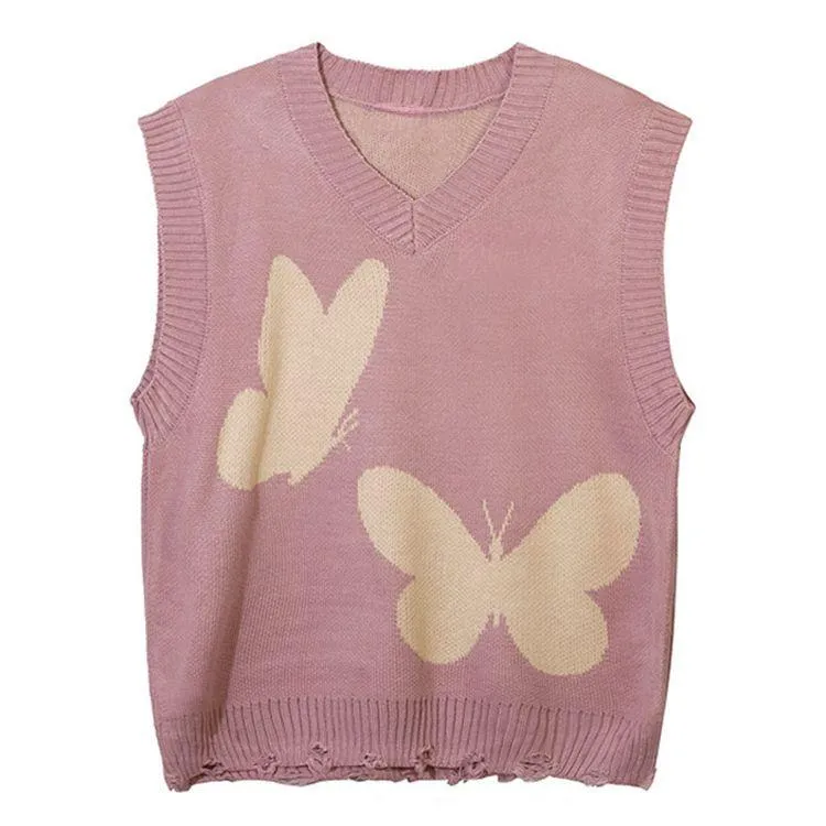 oversized butterfly knit vest pink