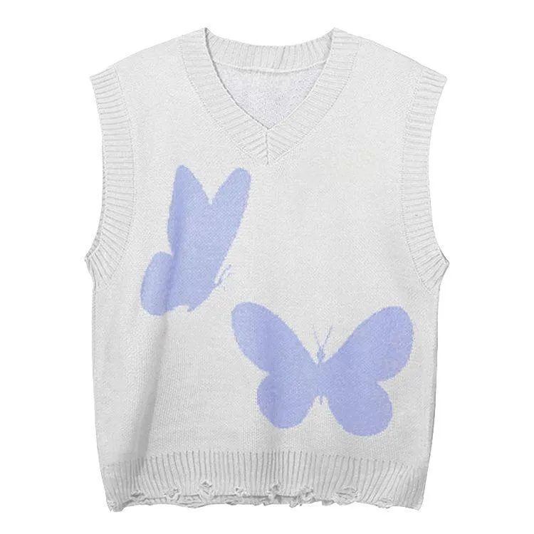oversized butterfly knit vest white