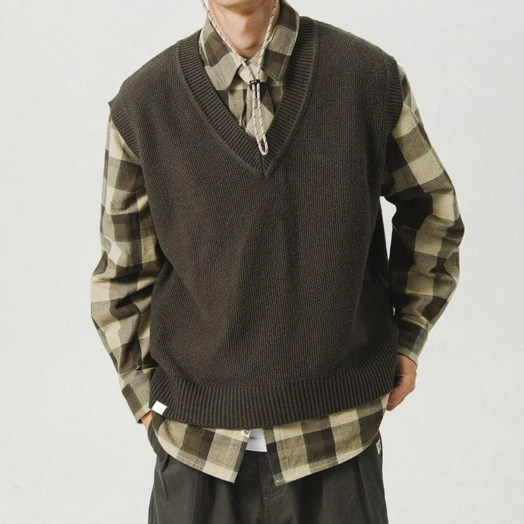 v neck knit vest oversized boxy fit model showcase