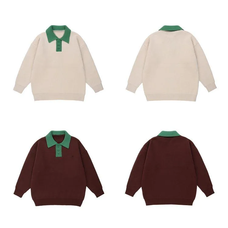 varsity contrast polo knit sweater flat display