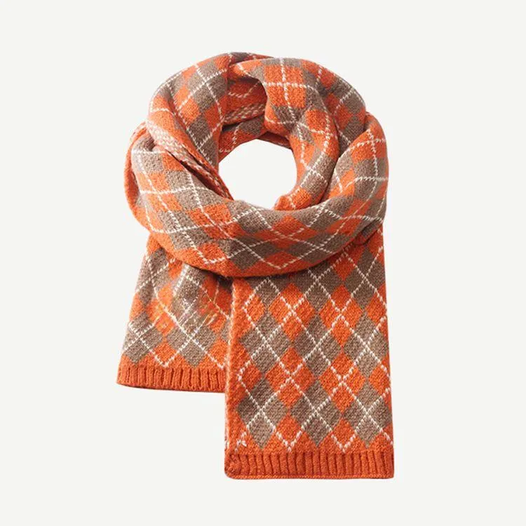 argyle pattern knit scarf orange