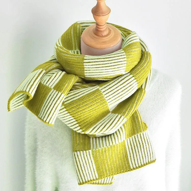 checkerboard ribbed knit scarf green