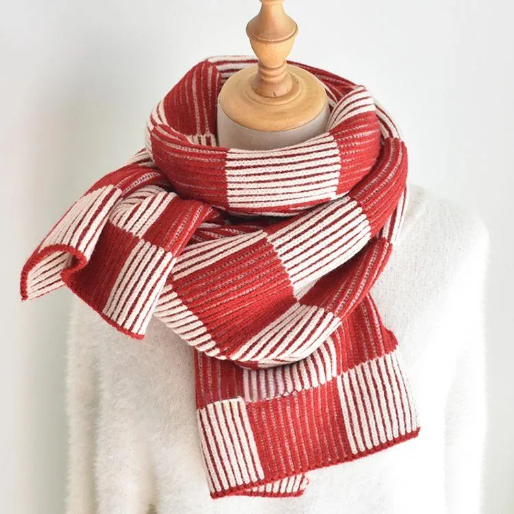 checkerboard ribbed knit scarf red