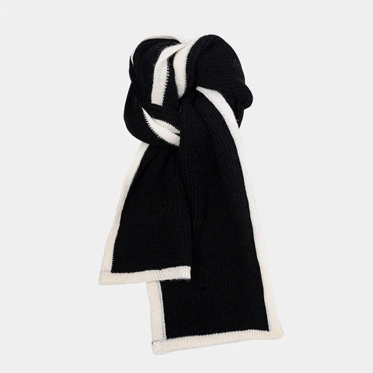 contrast trim ribbed knit scarf black