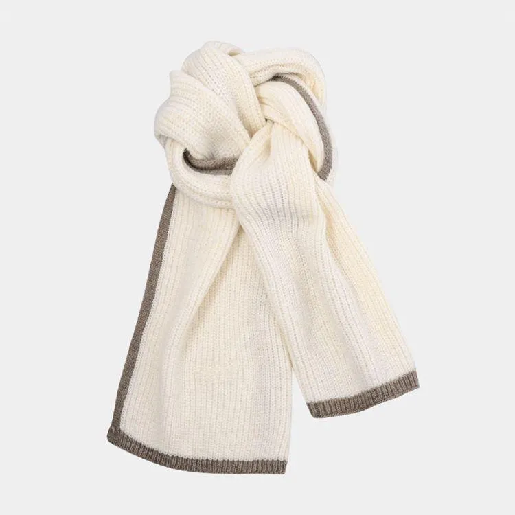 contrast trim ribbed knit scarf white