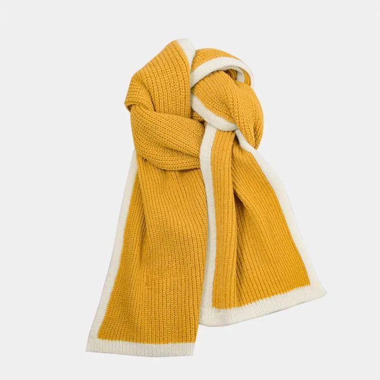 contrast trim ribbed knit scarf yellow