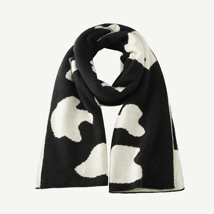 cow print knit scarf black