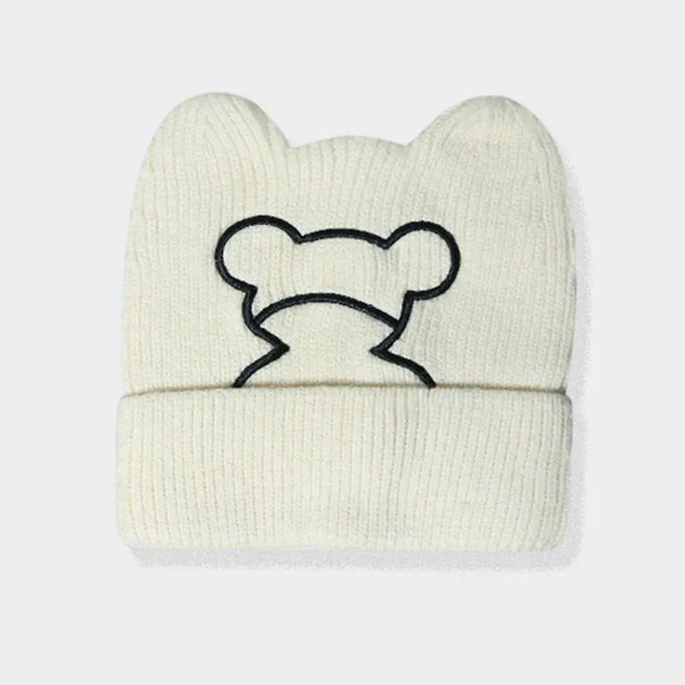 cute bear ear beanie hat white