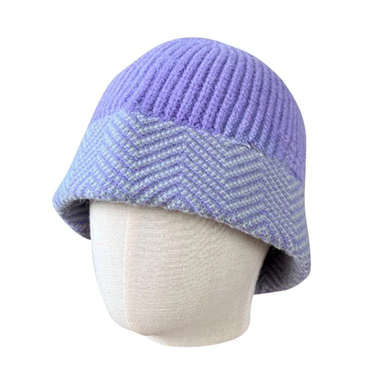 herringbone knit bucket hat purple