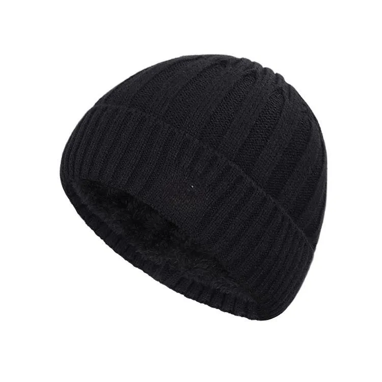 unisex chunky rib knit cuffed beanie black