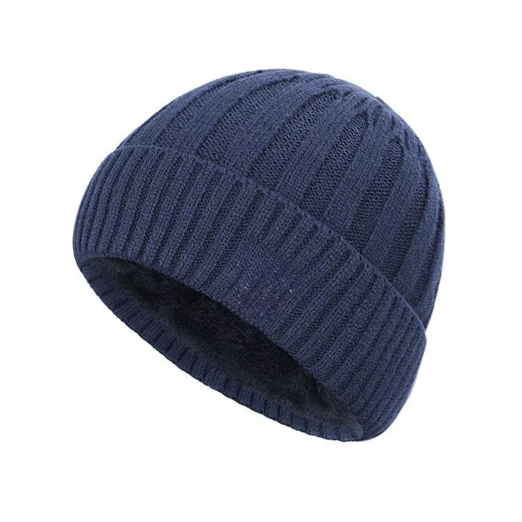 unisex chunky rib knit cuffed beanie blue