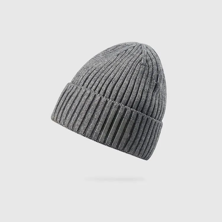 unisex rib knit cuffed beanie logo patch grey