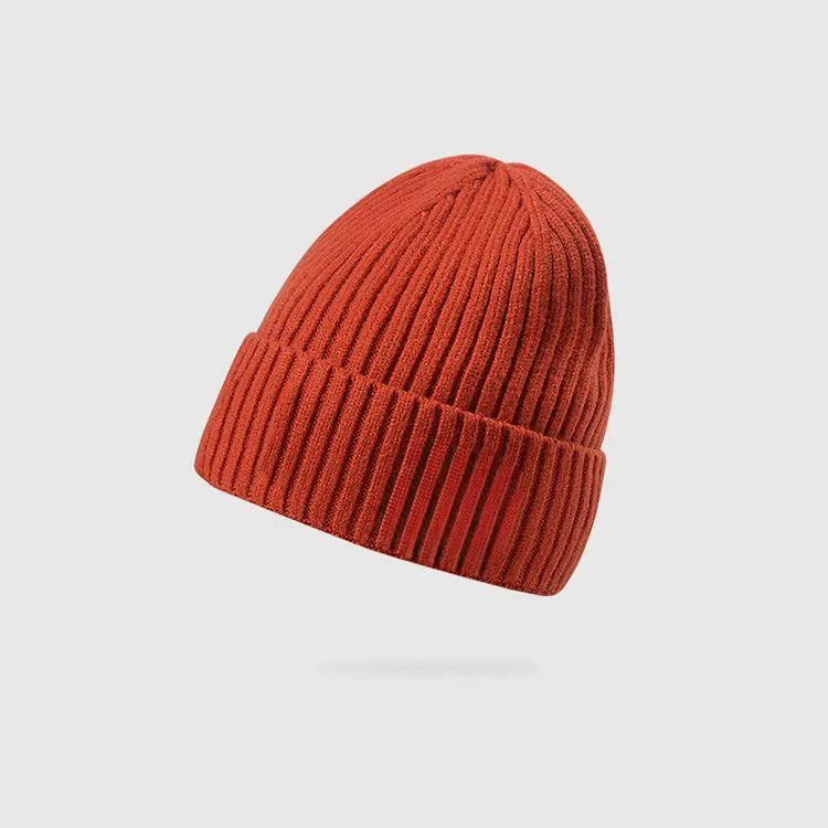 unisex rib knit cuffed beanie logo patch red